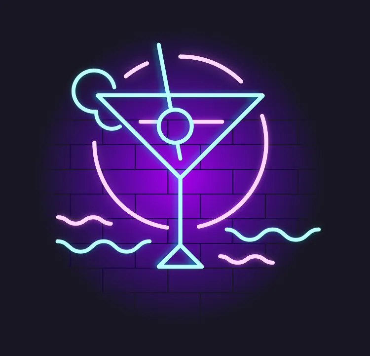 Enseigne néon de cocktail sur un mur