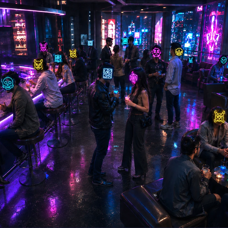 Clients dans le bar en train de discuter et boire des verres