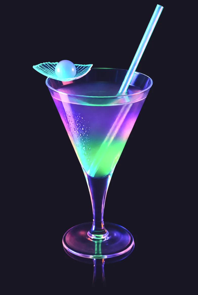 Cocktail Digital Bloom servi dans un verre futuriste.