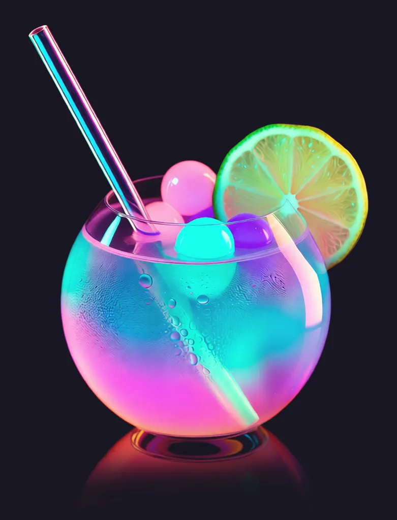 Cocktail Neon Drift servi dans un verre futuriste.