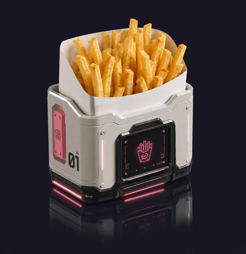 Frites dans un packaging futuriste